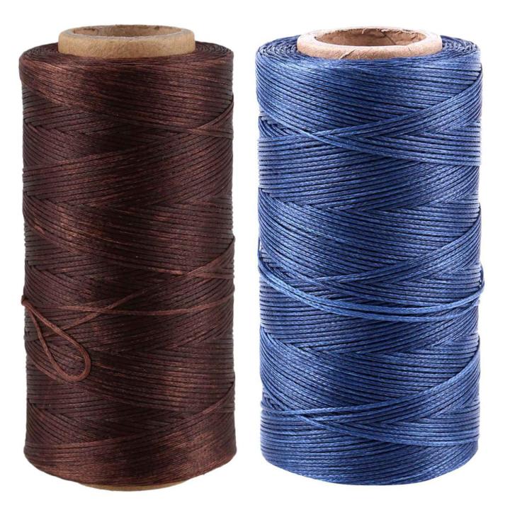 2x 260M 150D 1MM Leather Sewing Waxed Wax Thread Hand Needle Cord Craft DIY New Color:Light Brown & Dark Blue