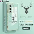 Jizetin (Free Lanyard) for OPPO A3 Pro 5G Back Cover Antlers Luxury 6D Plating Case Side Pattern Soft Silicone Square Mobile Phone Cases. 
