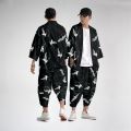 Two-piece Suit Oversize XXS-6XL Japanese Style Fashion Kimono And Pants Set Men Cardigan Blouse Haori Obi Asian Clothes.