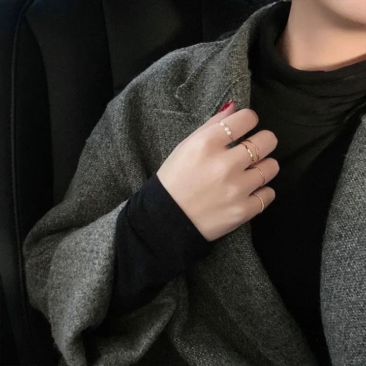 Ring%20Set%20Temperament%20Fashionable%20and%20Popular%20Women's%20Multi-layer%20Ring%20Twist%20Pearl%20Opening%20Beautiful%20Hand-tail%20Ring%205pcs%20Set%20-%20Ring%20-%20Image%206