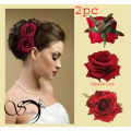 Large Red Rose Flower Hair Clip For Girls & Women - 2 pcs.