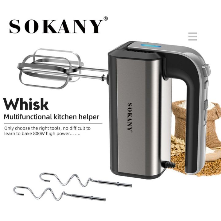 SOKANY 6651 Batteur Electrique 800 W, 2 Fouets Hélice, 2 Crochets Pétrin, 5 Vitesses,Ergonomique