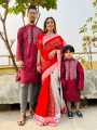 Block Print Family Set Half Silk Saree and Dhupian Panjabi for Father Mother and Son.