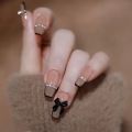 24pcs Black Pink False Nails Ballerina Wearable Nails Multiple Styles Manicure Decor Glitter Star Y2k Design Finished Nail.
