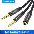 Vention Audio Splitter Headphone Adapter 3.5mm AUX Cable for Computer 1 Female to 2 Male Mic Y Splitter Headset to PC Adapter. 