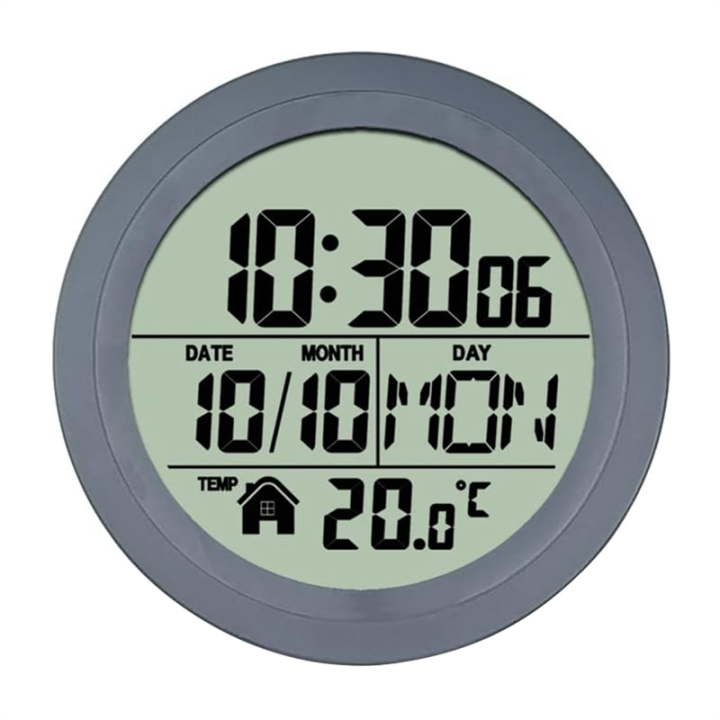 1 PCS No Punching Suction Cup Clock Gray Plastic Home Waterproof Bathroom Kitchen Clock LCD Digital Display Clock Temperature Detector