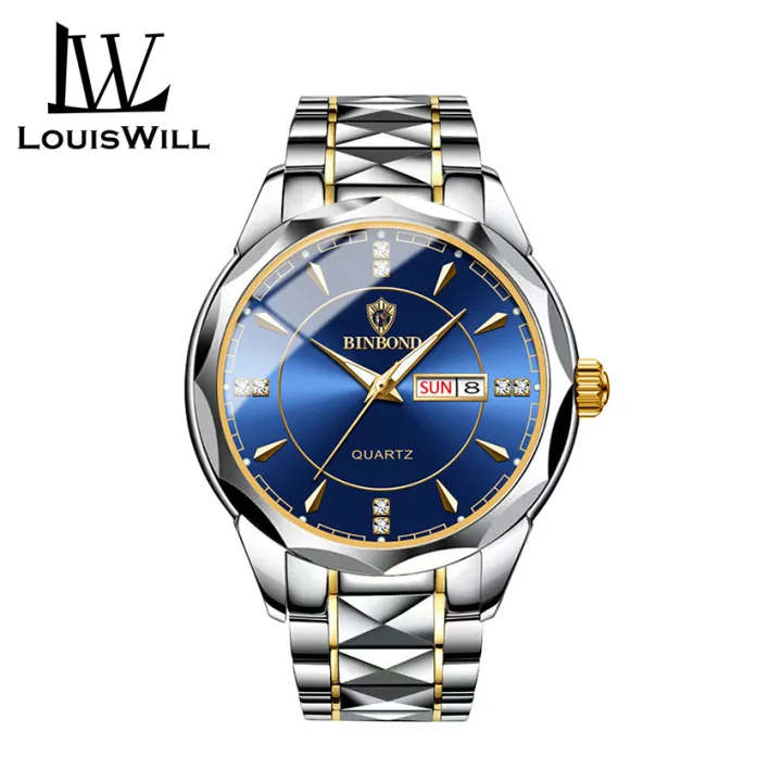 LouisWill%20Men's%20Fashion%20Watch%20Quartz%20Watches%20Double%20Calendar%20Watch%20Diamond%20Inlaid%2030M%20Waterproof%20Watch%20Luminous%20Quartz%20Watch%20Steel%20Band%20Watch%20Luminous%20Pointer%20Wrist%20Watches%20for%20Men%20-%20Image%203