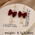 Red Tassel Earrings Elegant Bow Design Flocking Texture Flocking Earrings Fashion Trend Unique  Earrings for Wedding Accessory Trendsetters Party Favors Fashionable Women Jewelry Collector. 