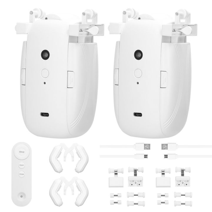 2pcs 3 in1 Intelligent Curtain Motor Home Electric Curtain Opener No Wiring with Remote Controller for I-Rail/U-Rail/Roman Rod-02