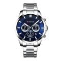 CURREN 8358 Silver Stainless Steel Chronograph Watch For Men - Royal Blue & Silver. 