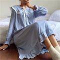 2024 New Korean Ruffles Night Dress for Women Lace Sleepwear Womens One Piece Pajamas Autumn Long Sleeve Square Collar Wear Home. 