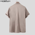 INCERUN Mens Stain Short Sleeve T Shirt Collared Button Down Formal Party Dress Tee Tops(Western Style). 