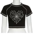 Summer American clothing Cute Women grunge T-shirt Ulzzang y2k Slim O-neck short tees dark spider web print Streetwear Corp tops.