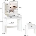 Vabches Vanity Desk with LED Light Mirror and Charging Station, Small Cute Vanity Set with 4 Storage Shelves 2 Drawers, Vanity f. 
