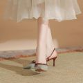 Qiaoqi Silver Closed Toe Sandals Women's Pointed Stiletto Heel High Heels 2024 Summer New Bow Color Matching Back Open Shoes. 