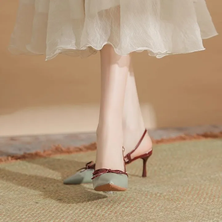 Qiaoqi%20Silver%20Closed%20Toe%20Sandals%20Women's%20Pointed%20Stiletto%20Heel%20High%20Heels%202024%20Summer%20New%20Bow%20Color%20Matching%20Back%20Open%20Shoes%20-%20Image%204