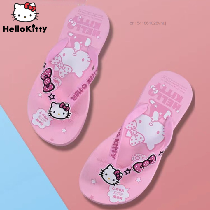 Y 2k Kawaii Sanrio Hello Kitty Platform Flip Flops Women Non Slip Pink Home Shoes Summer Cute Beach Slippers Sandals 2023 Girls