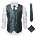 Men 3pc Paisley Waistcoat Necktie Pocket Square Set 2023 Brand Victorian Steampunk Suit Vest Men Formal Business Gilet Homme 3XL.