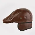 natural cowhide leather hat men's  leather berets fashion brand caps winter warm men leather cap earmufhats. 