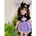 Cartoon Kuromi Sparkling Mesh Flower Bud 2024 Summer Korean Edition Girl's Fashionable Short sleeved Women's Treasure Dress. 
