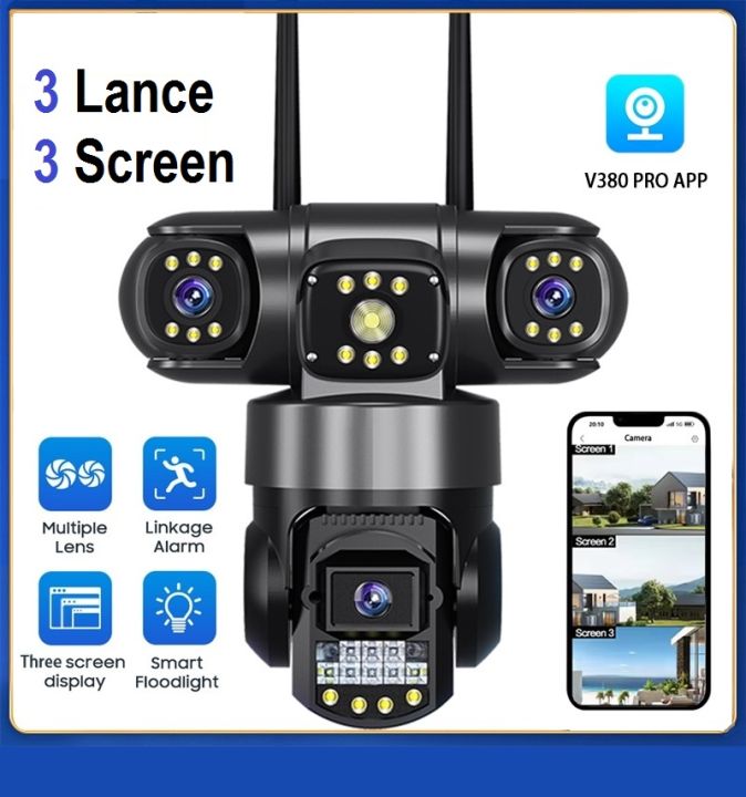 V380 PRO 3 Lens WIFI IP Camera Outdoor Waterproof 6MP Auto Tracking Color Night Vision Two Way Audio Three Lens PTZ CCTV Camera