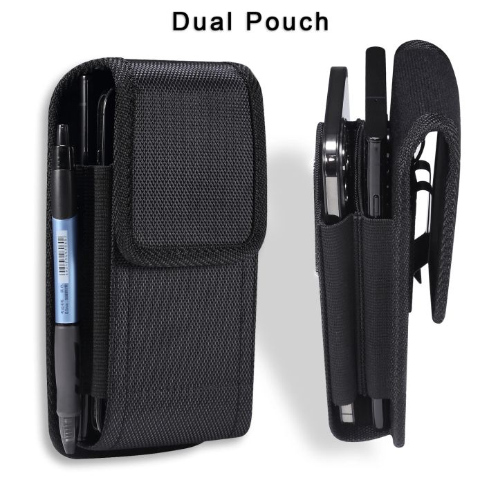 Nylon Waterproof Dual Pouch Phone Belt Clip Case Holster For