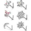 6Pcs 20G Nose Rings Studs, L-Shape Nose Nostrial Nose Piercing Body Jewerly L Shaped Nose Studs CZ Nose Screw Studs Rings. 