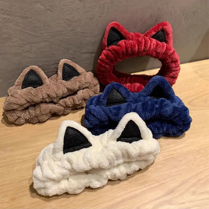 Cute%20cat%20ears%20tie%20hair%20band%20women's%20face%20mask%20headband%20simple%20and%20versatile%20headpiece%20plush%20headband%202023%20bandana%20-%20Image%204
