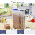 2L Rice Storage Container with Measuring Cup Transparent Sealed Food Storage Containers for Grain Cereal Soybean Snack Pet Food in Kitchen Pantry Fridge.