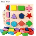 Kids Geometric Shape and Color Matching Learning Toy Wood 3D Puzzles Baby Montessori Educational Wooden Toys for Children. 