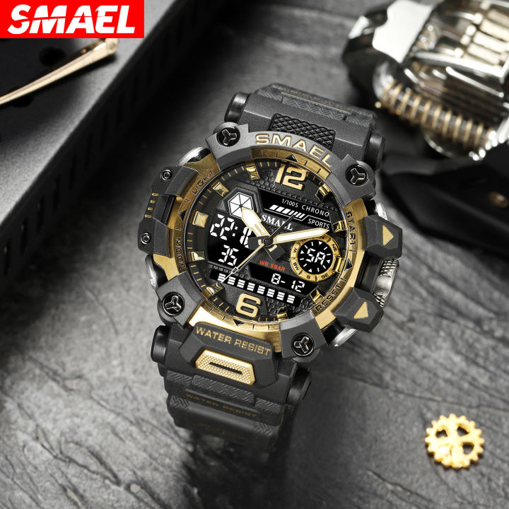 SMAEL SMAEL Men's Tactical Watch Functional Large Dial Calendar Waterproof Luminous Stopwatch Dual Display Quartz Watch