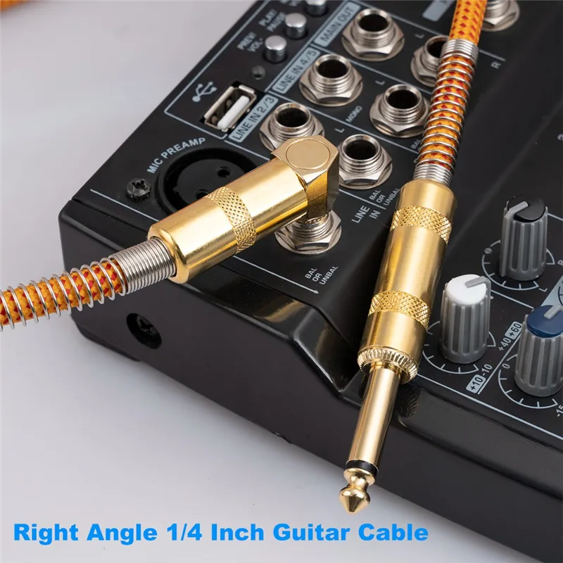 thumbnail image 2 of 6.35mm Right Angle Instrument Cable For Electric Bass & Guitar – 1/4″ Gold Plated, Shielded, 1:1 Split 2 of 4