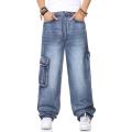 Men Jeans Baggy Hip Hop Jeans Multi Pockets Skateboard Cargo Jeans For Men Tactical Joggers Denim Pants Size 38-46. 