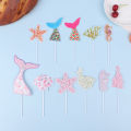 1Set Glitter Mermaid Tail SeahorseStarfish Cake Topper Girl Birthday Party Decoration Mermaid Party Cupcake Supplies. 