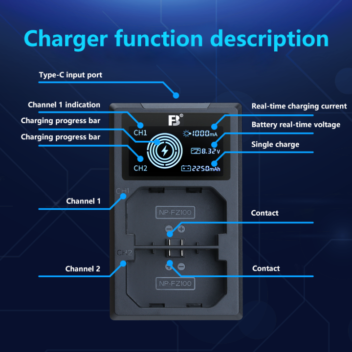 FB%20NP-FZ100%20Camera%20Battery%20Dual%20LCD%20Charger%20for%20Sony%20A7M3%20A7M4%20A7R3%20ARR4%20A7R4%20A7S3%20A7C%20A7R5%20A9M2%20FX30%20FX3%20A1%20A6600%20ZV-E1%20A9S%20IV%20-%20Image%206