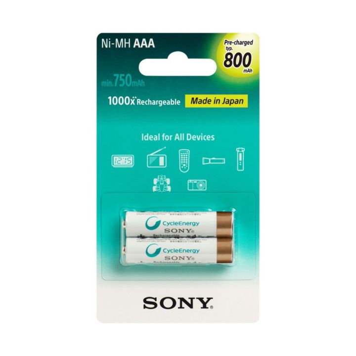Sony AAA Cycle Energy 750mAh Rechargeable Batteries (Pre-Charged) Pack of 2 Batteries