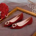 Fashion Flat Wedding Shoes Wedding Dress Xiuhe Two-Way Wear Red Bridal Shoes2023New Chinese Wedding Pumps. 