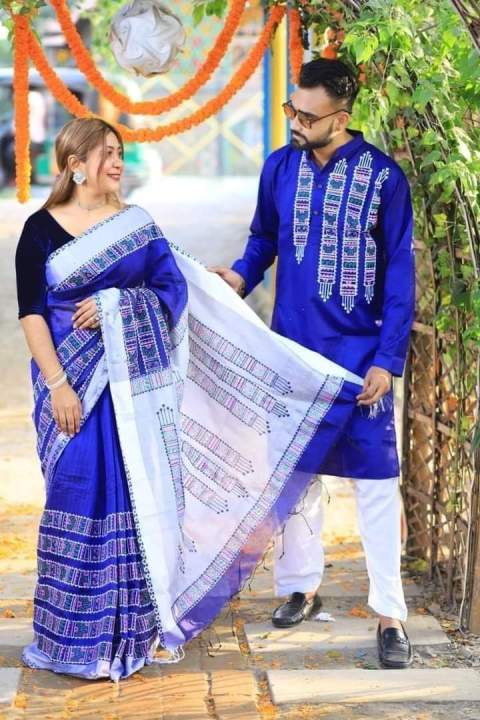 Occasional%20Dress/Couple%20Set/Matching%20Dress/Traditionally%20Dress/Sari%20And%20Panjabi-%20Block%20Print%20Saree%20&%20Panjabi%20-%20Sharee%20For%20Women%20-%20Sari%20-%20Saree%20-%20%E0%A6%B6%E0%A6%BE%E0%A7%9C%E0%A6%BF%20-%20Image%202