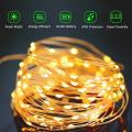 LED Outdoor Solar Lamp String Lights remote control 100/200 LEDs Fairy Holiday Christmas Party Garland Solar Garden Waterproof--Warm White--7m 50 led. 