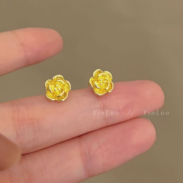 Golden Flower Stud Earrings Feminine Temperament Sense of Luxury 2023 New Trendy Ins Style Earrings Earrings Douyin Live Broadcast