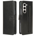 Applicable to Samsung Galaxy Z fold5 Mobile Phone Protective Case with Pen Sleeve Zfold4 Crazy Horse Pattern with Flip Leather Case.