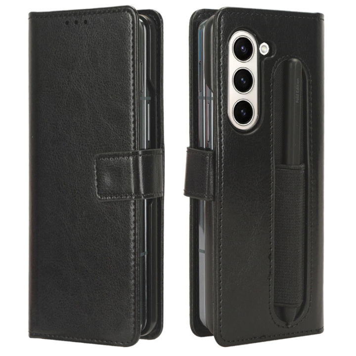 Applicable%20to%20Samsung%20Galaxy%20Z%20fold5%20Mobile%20Phone%20Protective%20Case%20with%20Pen%20Sleeve%20Zfold4%20Crazy%20Horse%20Pattern%20with%20Flip%20Leather%20Case%20-%20Image%205