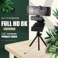HXSJ 8K Webcam 4K 1080P Full HD Web Camera Auto Focus With Microphone USB Plug Web Cam For PC Computer Laptop Video Mini Camera.