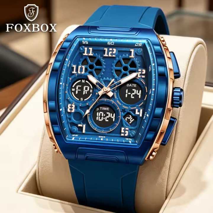 FOXBOX FB0096 new dual display men's watch silicone military watch luminous waterproof business casual quartz watches for men reloj+BOX