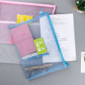 Pure Color Mesh Pencil Case Transparent Mesh Document Bag Zipper Stationery Bag Nylon Bag Office School Supplies.