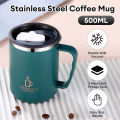 500ml Thermal Coffee Cup Double Wall Stainless Steel Heat Insulated Coffee Milk Mug with Handle and Lid Travel Drinking Tumbler. 