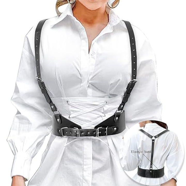 Punk Leather Chest Harness Belts for Women Fashion Body Adjustable High Elastic Waist Belt Gothic Rave Clothing Accessories