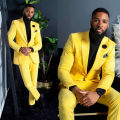 Men's Yellow Suits Slim Fit Single Breasted Wedding Formal Party Wear 2 Pieces Trajes De Boda Para Hombre Completos.
