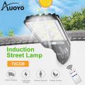 Auoyo Solar LED Street Light Outdoor Lights Solar Motion Sensor Flood Light IP65 Waterproof spotlight 3 Modes Solar Street Lights with Smart and Remote Control Wall Lights for Garden.