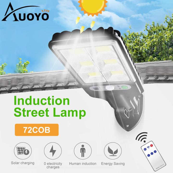 Auoyo Solar LED Street Light Outdoor Lights Solar Motion Sensor Flood Light IP65 Waterproof spotlight 3 Modes Solar Street Lights with Smart and Remote Control Wall Lights for Garden